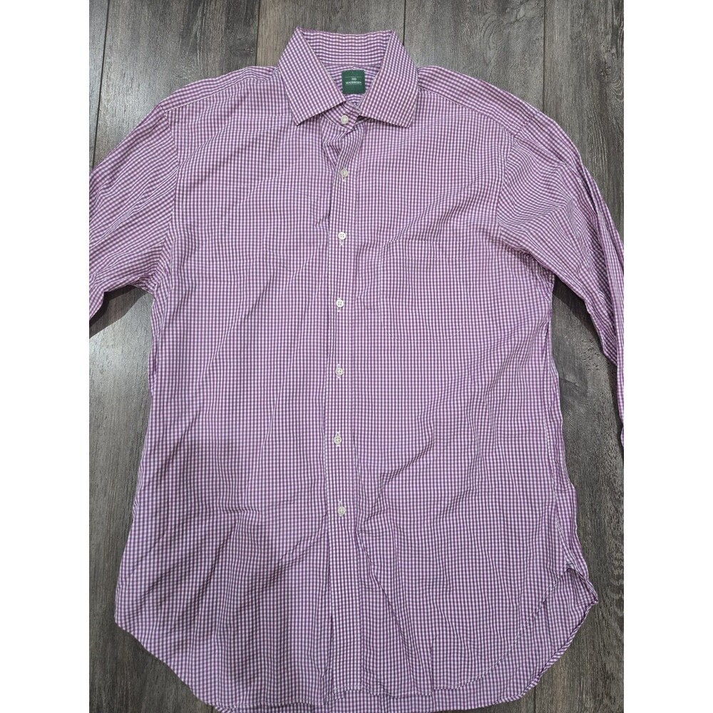 Sid Mashburn Mens Dress Shirt 16.5 35 Purple White Gingham Check Button Front - Picture 2 of 5